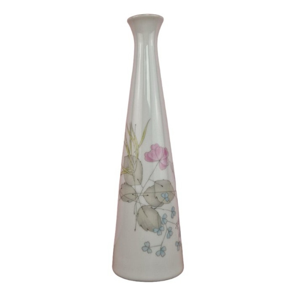 Vintage Rosenthal Germany Bettina Bud Vase With Gold Trim & Botanic Flowers EUC